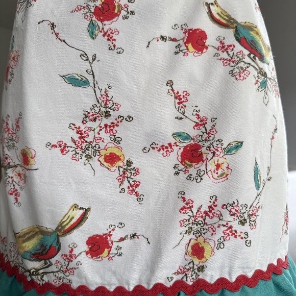 Lenox Apron‎ Birds Floral Turquoise Ruffle Ric Rac Retro Kitchen Cooking - Picture 3 of 12